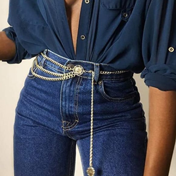 Silver Trendy Waist Chain Link Belt w/Medallions - Picture 2 of 6